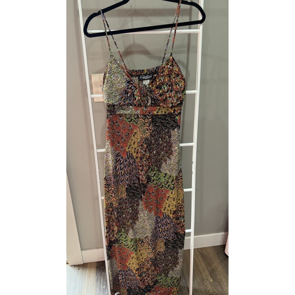 Hypnotized Multicolor Paisley Rayon Strappy Scoop Neck Maxi Dress Size L
